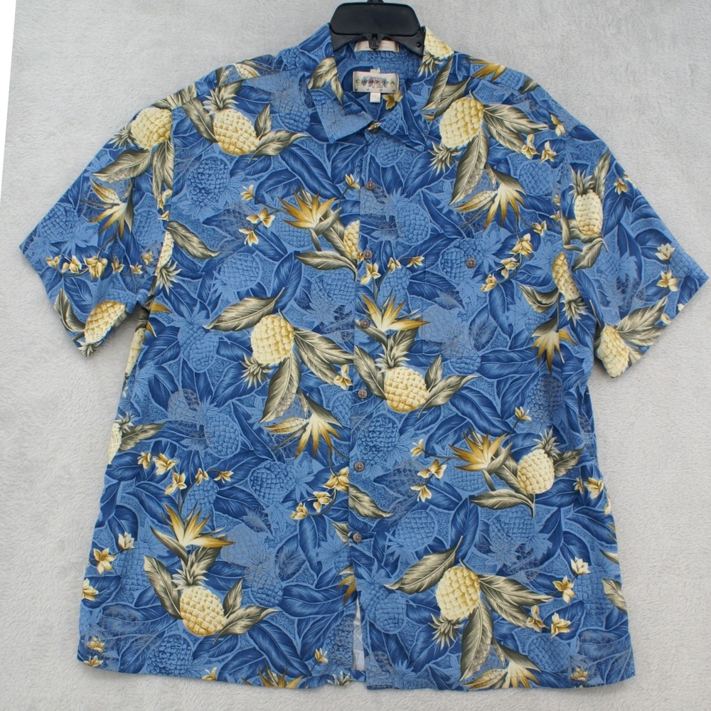 Campia Moda Mens XXL Blue Pineapple Tropical Hawaiian Rayon Short Sleeve Shirt